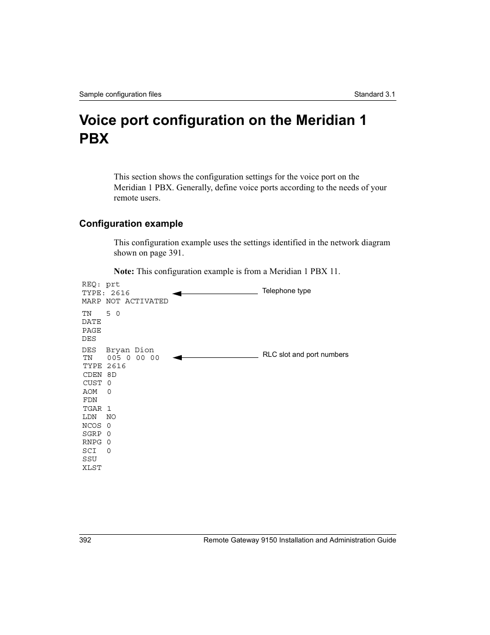 Voice port configuration on the meridian 1 pbx | Nortel Networks 9150 User Manual | Page 422 / 562
