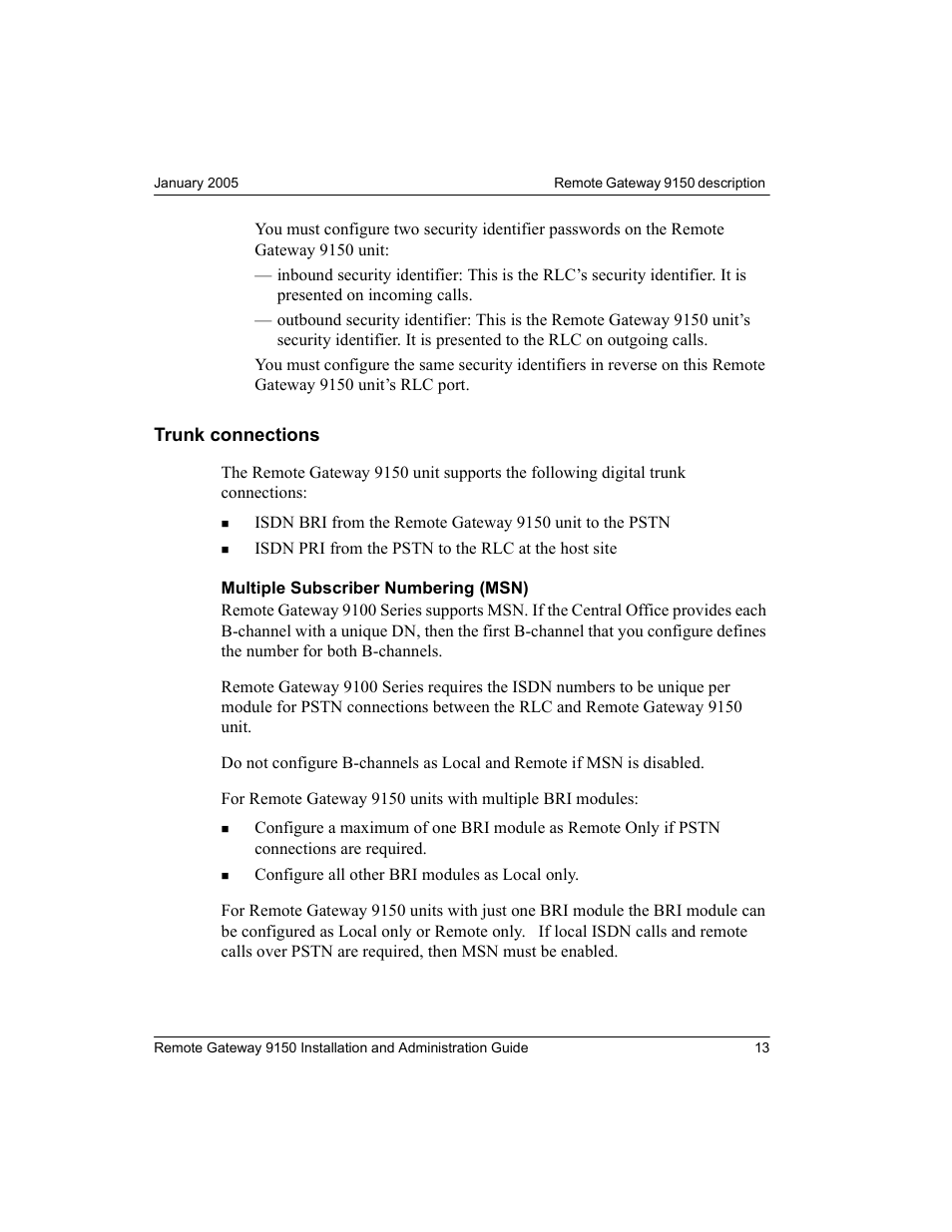 Trunk connections | Nortel Networks 9150 User Manual | Page 43 / 562