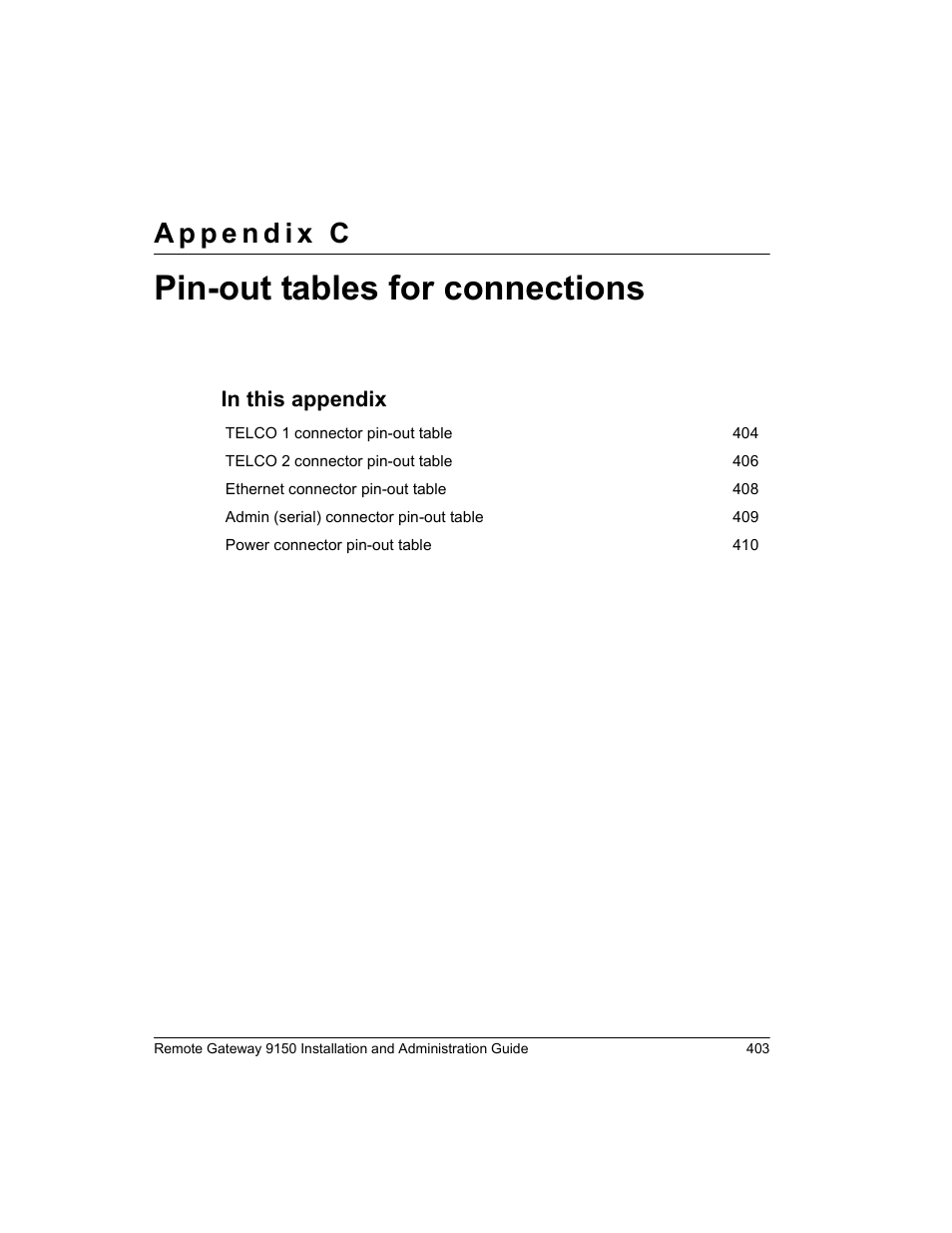 Pin-out tables for connections | Nortel Networks 9150 User Manual | Page 433 / 562