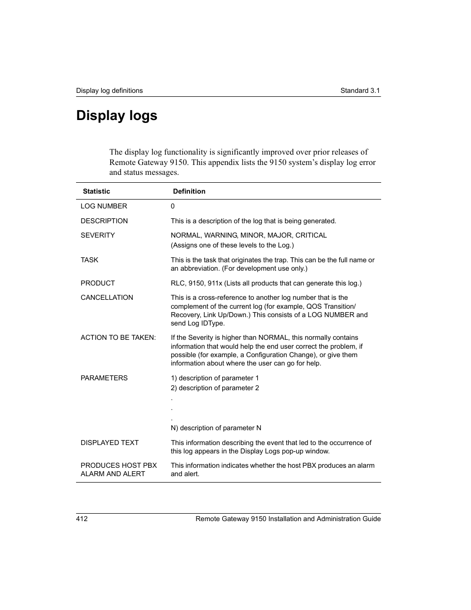 Display logs | Nortel Networks 9150 User Manual | Page 442 / 562