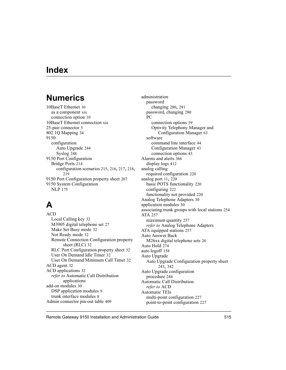 Index, Index numerics | Nortel Networks 9150 User Manual | Page 545 / 562