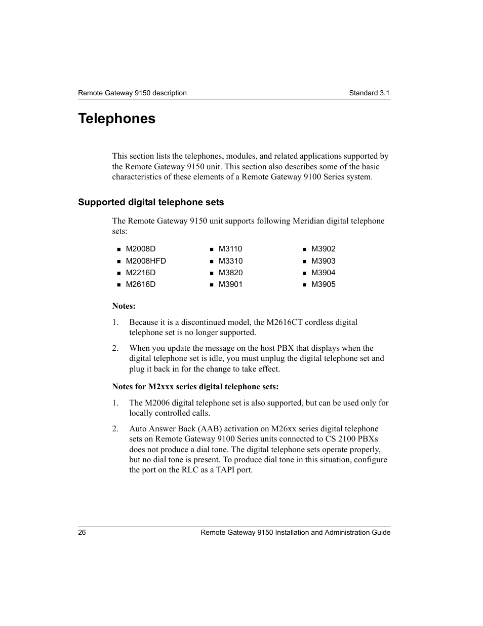 Telephones, Supported digital telephone sets | Nortel Networks 9150 User Manual | Page 56 / 562