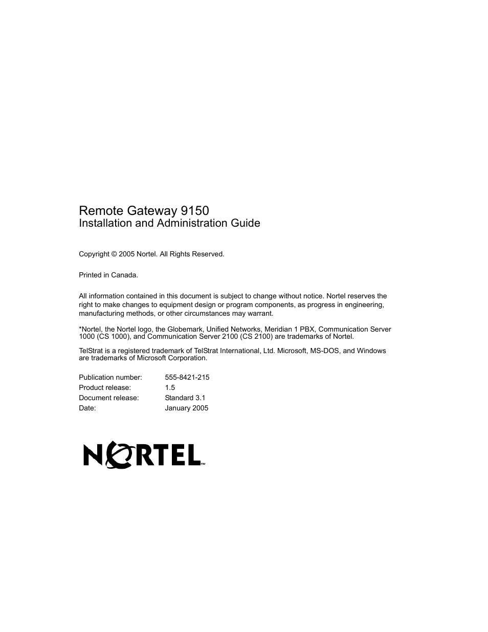 Remote gateway 9150, Installation and administration guide | Nortel Networks 9150 User Manual | Page 562 / 562