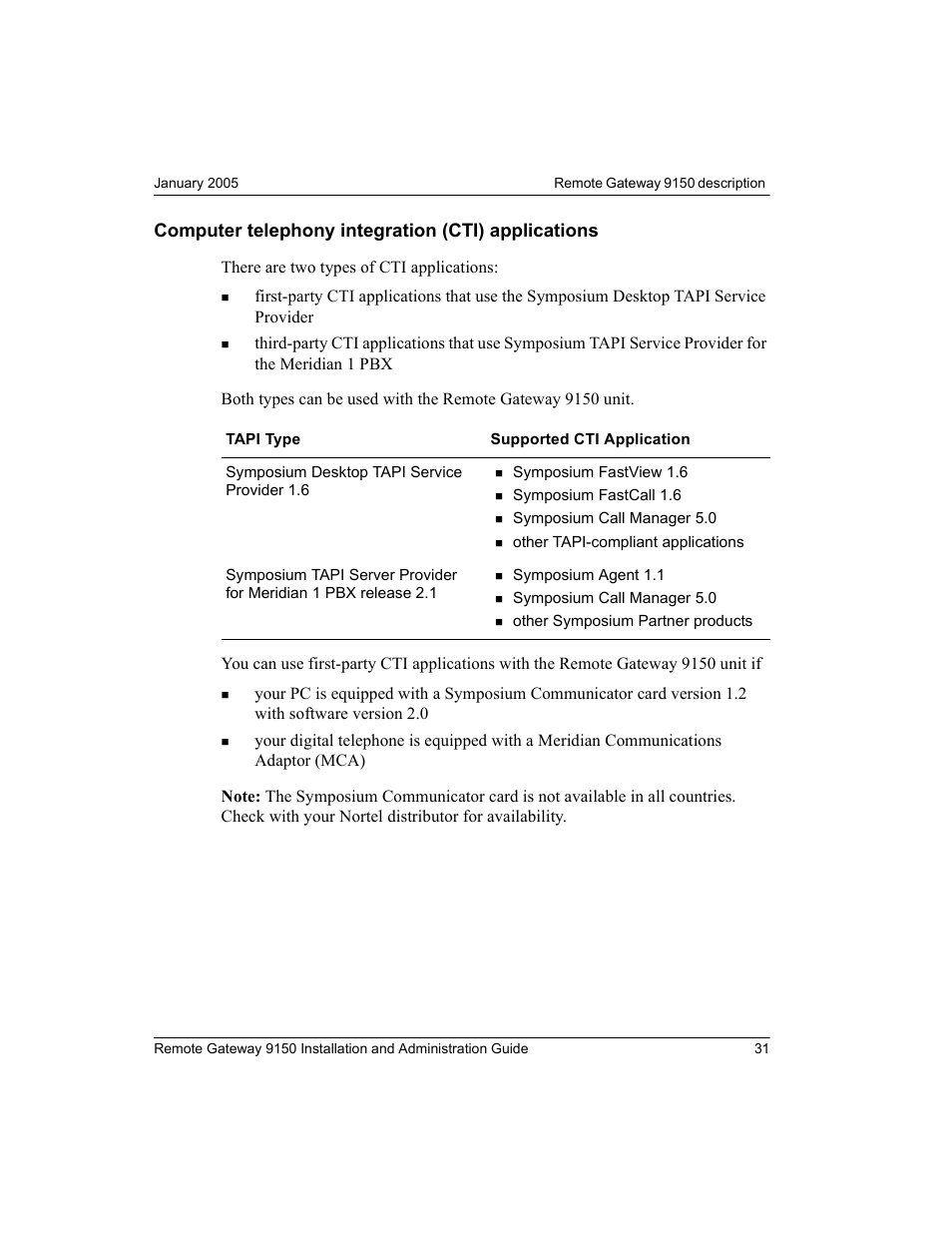 Computer telephony integration (cti) applications | Nortel Networks 9150 User Manual | Page 61 / 562