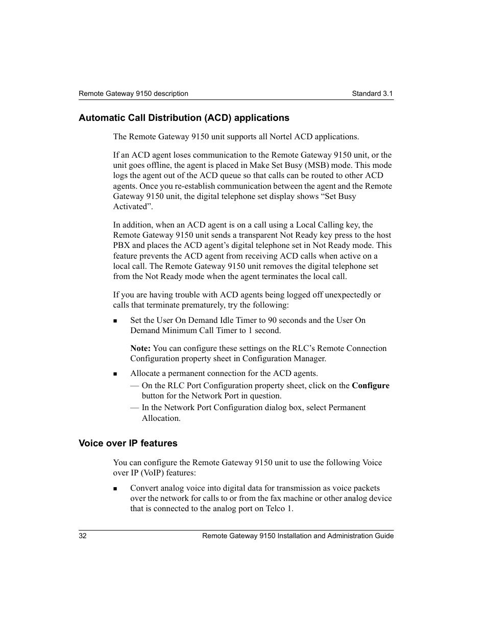 Automatic call distribution (acd) applications, Voice over ip features | Nortel Networks 9150 User Manual | Page 62 / 562