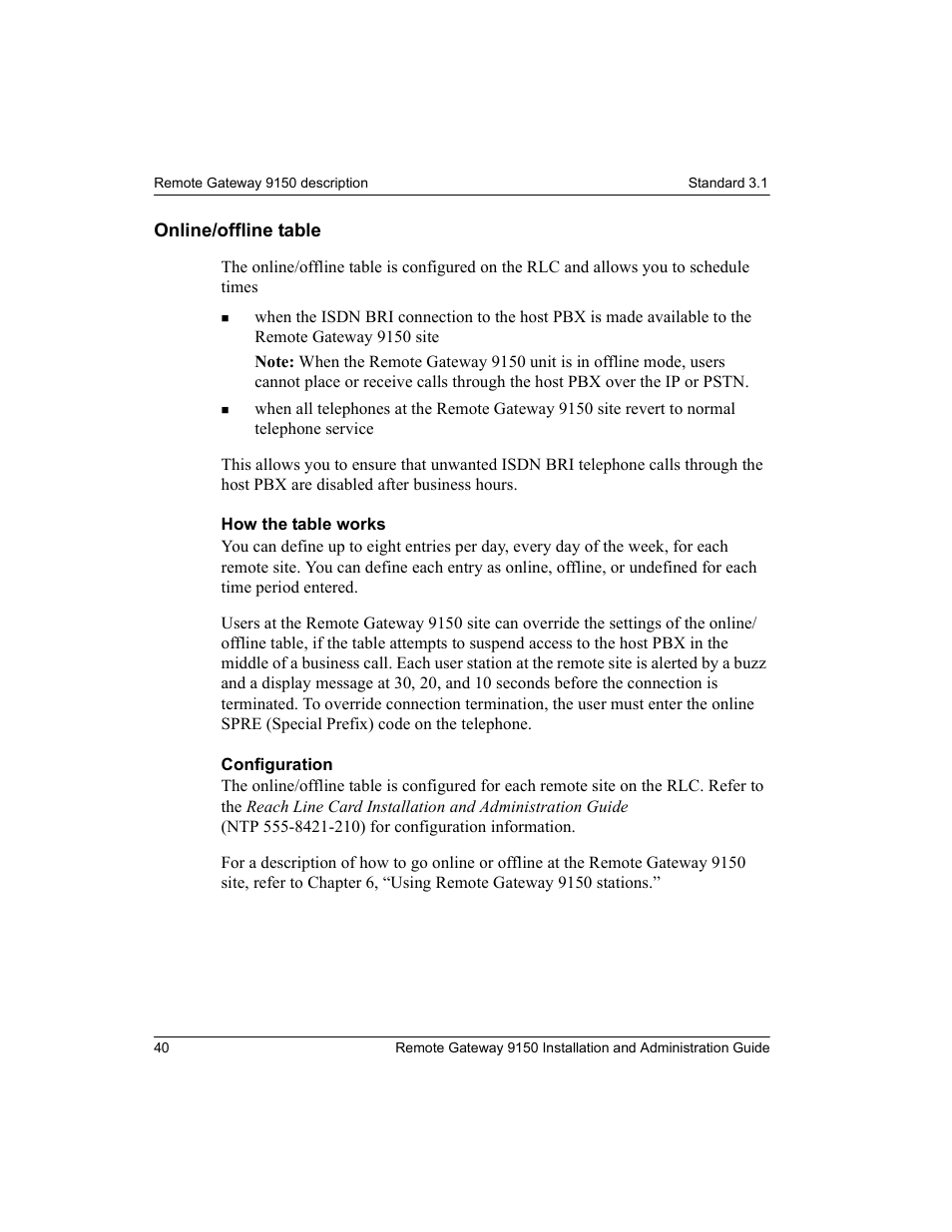 Online/offline table | Nortel Networks 9150 User Manual | Page 70 / 562