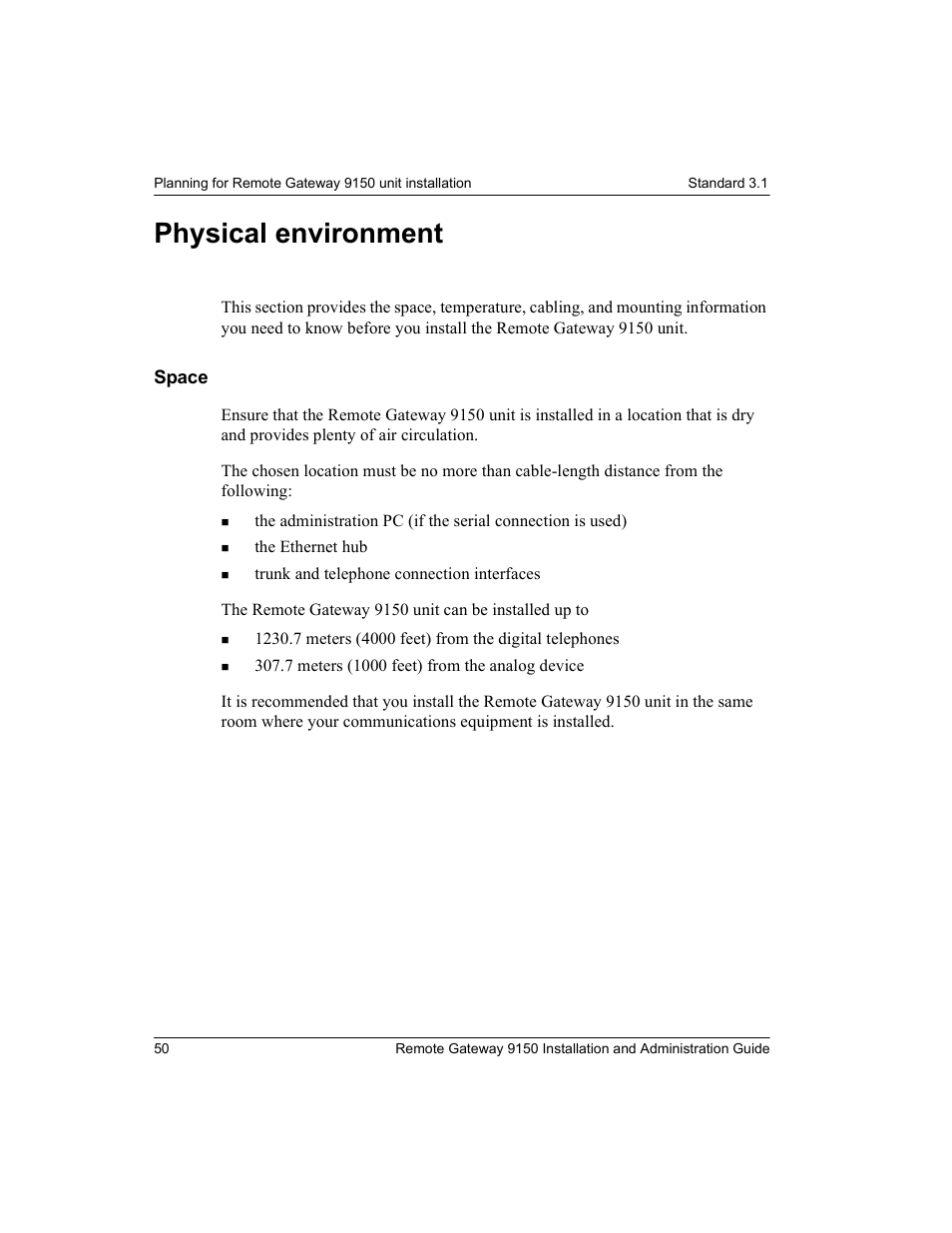 Physical environment, Space | Nortel Networks 9150 User Manual | Page 80 / 562