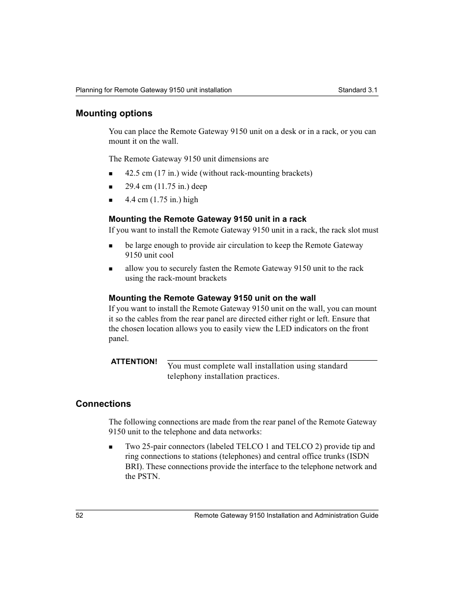 Mounting options, Connections, Mounting options connections | Nortel Networks 9150 User Manual | Page 82 / 562