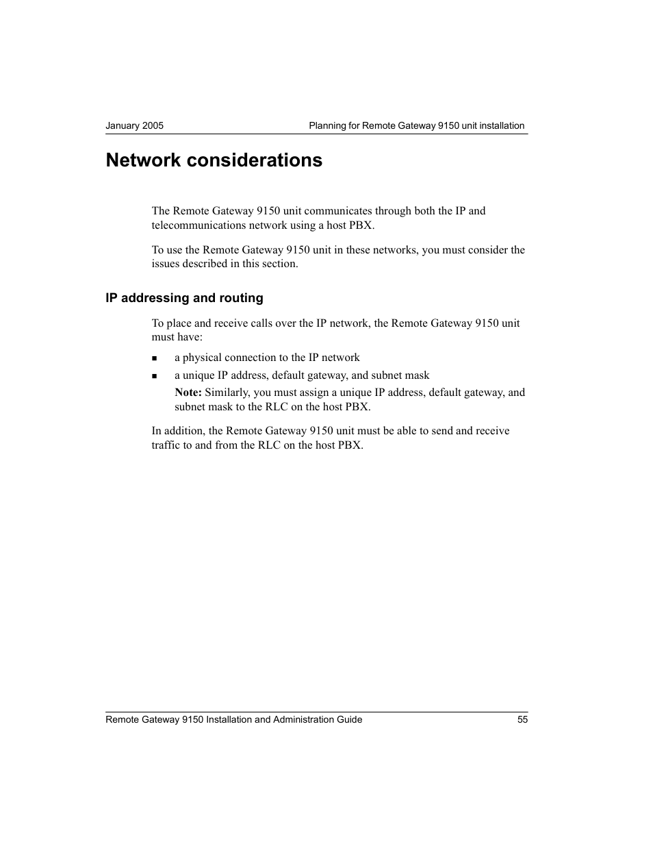 Network considerations, Ip addressing and routing | Nortel Networks 9150 User Manual | Page 85 / 562