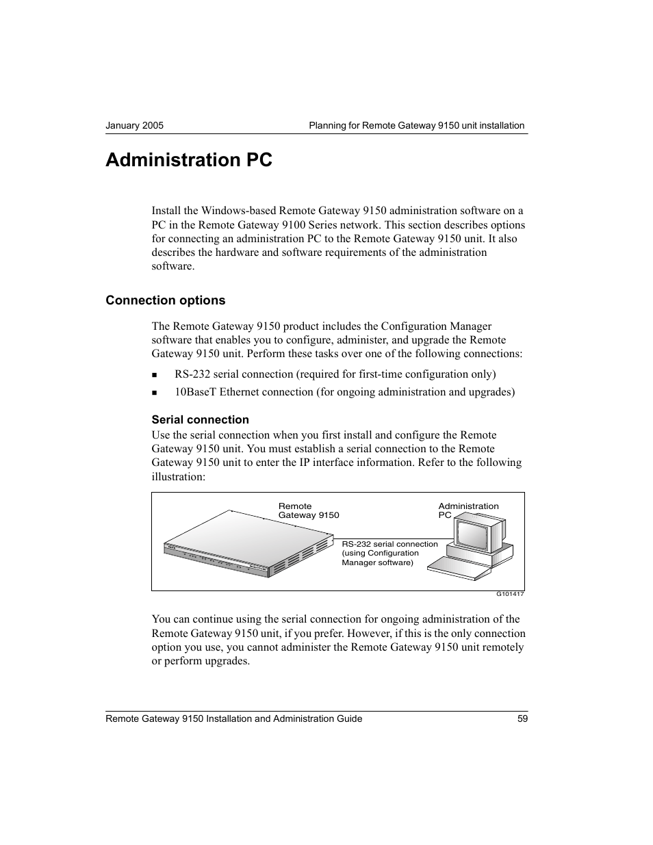 Administration pc, Connection options | Nortel Networks 9150 User Manual | Page 89 / 562