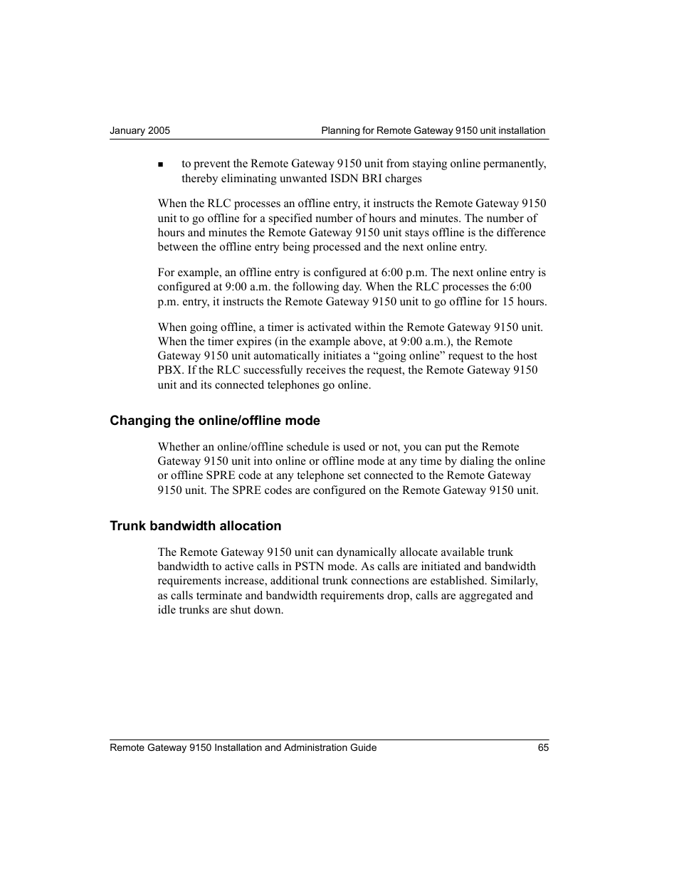 Changing the online/offline mode, Trunk bandwidth allocation | Nortel Networks 9150 User Manual | Page 95 / 562