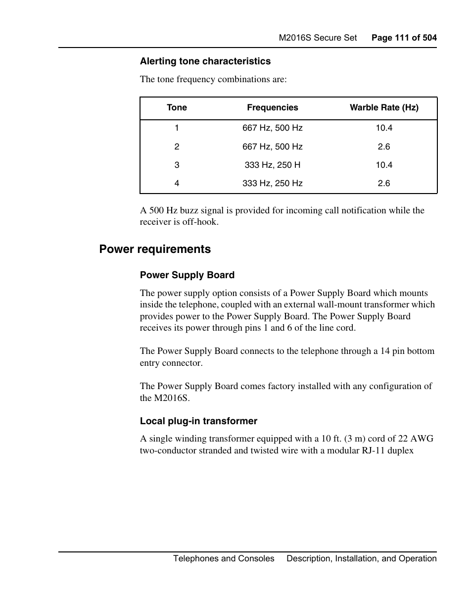 Power requirements | Nortel Networks M3110 User Manual | Page 111 / 506