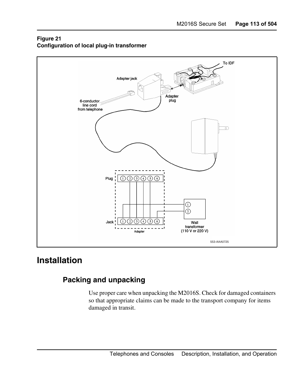 Installation, Packing and unpacking | Nortel Networks M3110 User Manual | Page 113 / 506