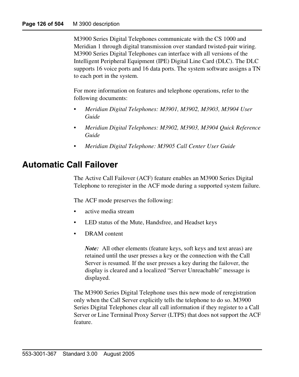 Automatic call failover | Nortel Networks M3110 User Manual | Page 126 / 506