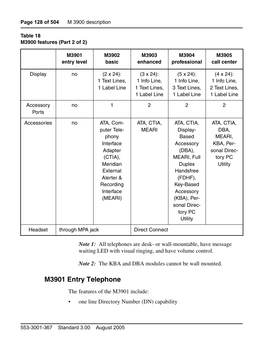 M3901 entry telephone | Nortel Networks M3110 User Manual | Page 128 / 506