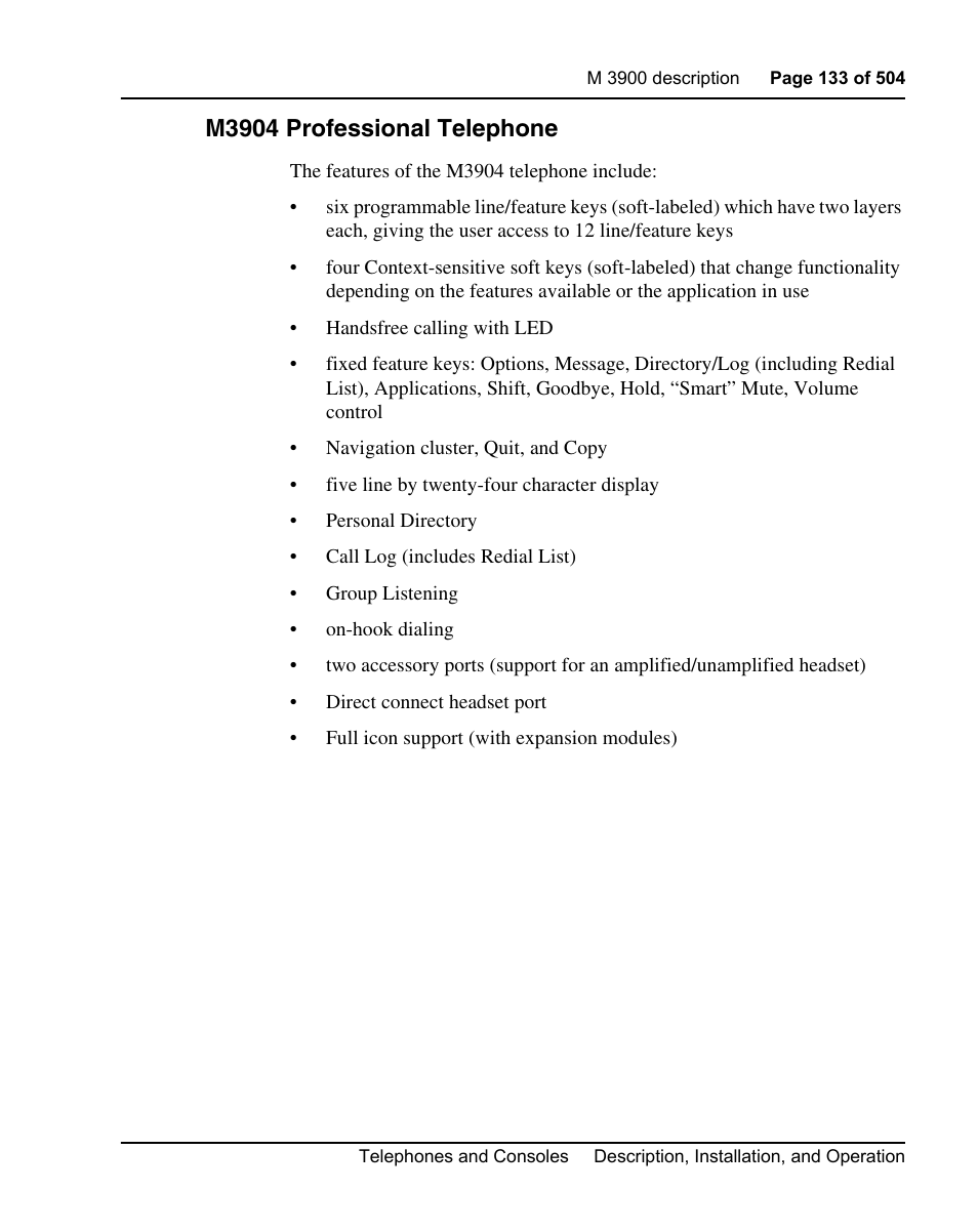 M3904 professional telephone | Nortel Networks M3110 User Manual | Page 133 / 506