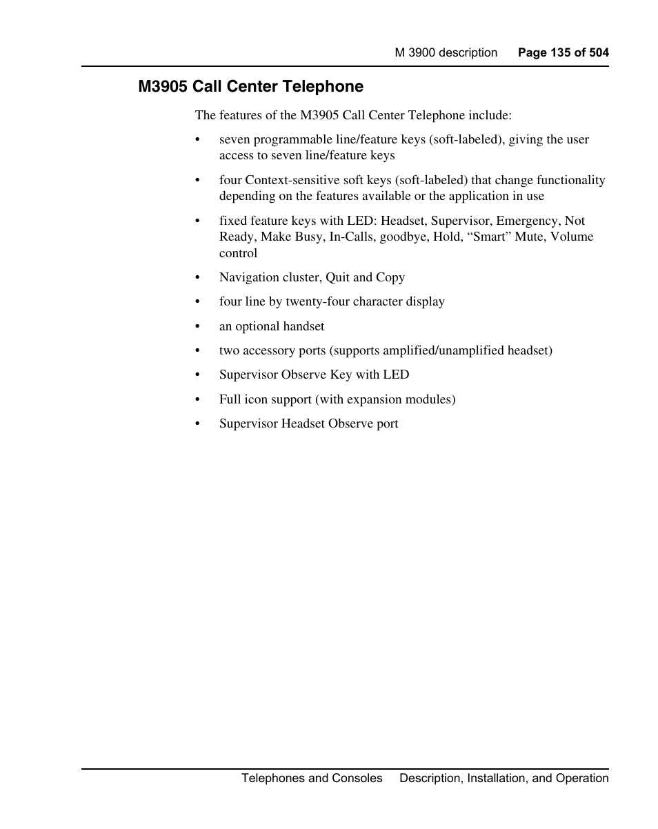 M3905 call center telephone | Nortel Networks M3110 User Manual | Page 135 / 506