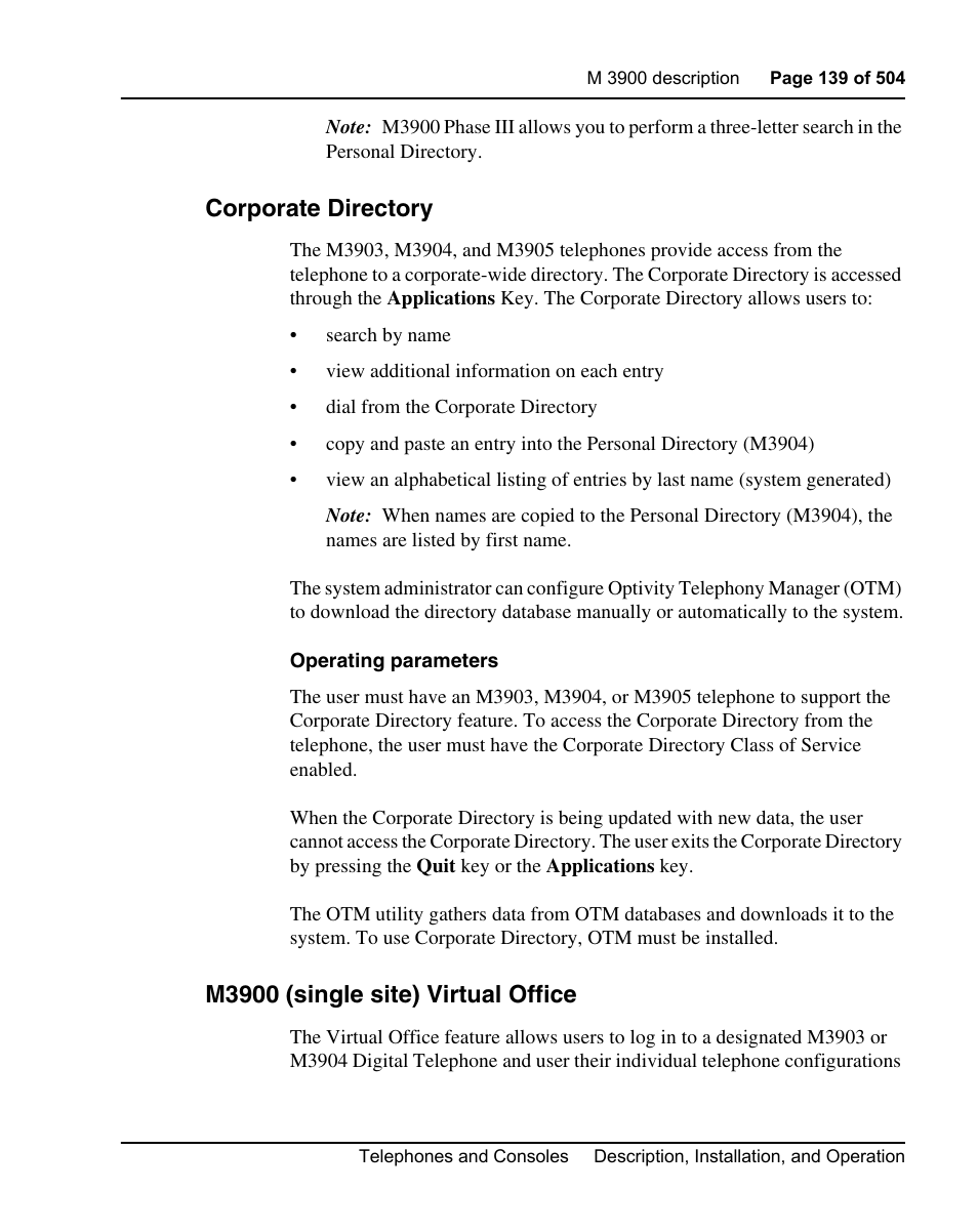 Corporate directory, M3900 (single site) virtual office | Nortel Networks M3110 User Manual | Page 139 / 506