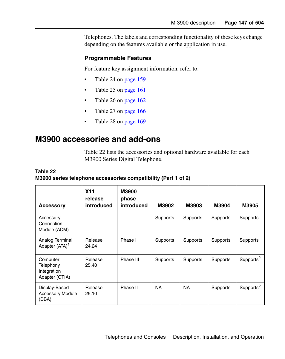 M3900 accessories and add-ons | Nortel Networks M3110 User Manual | Page 147 / 506