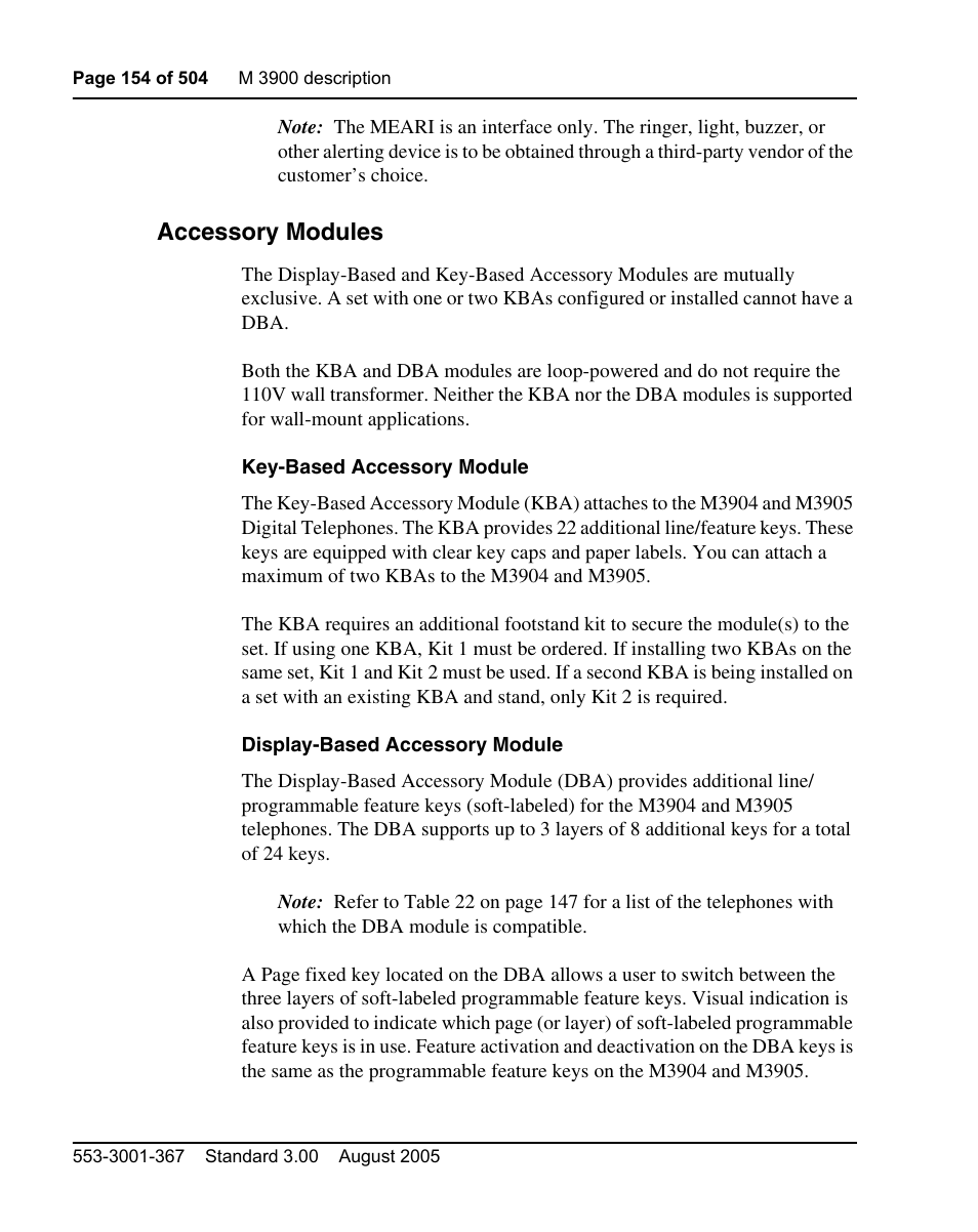 Accessory modules | Nortel Networks M3110 User Manual | Page 154 / 506