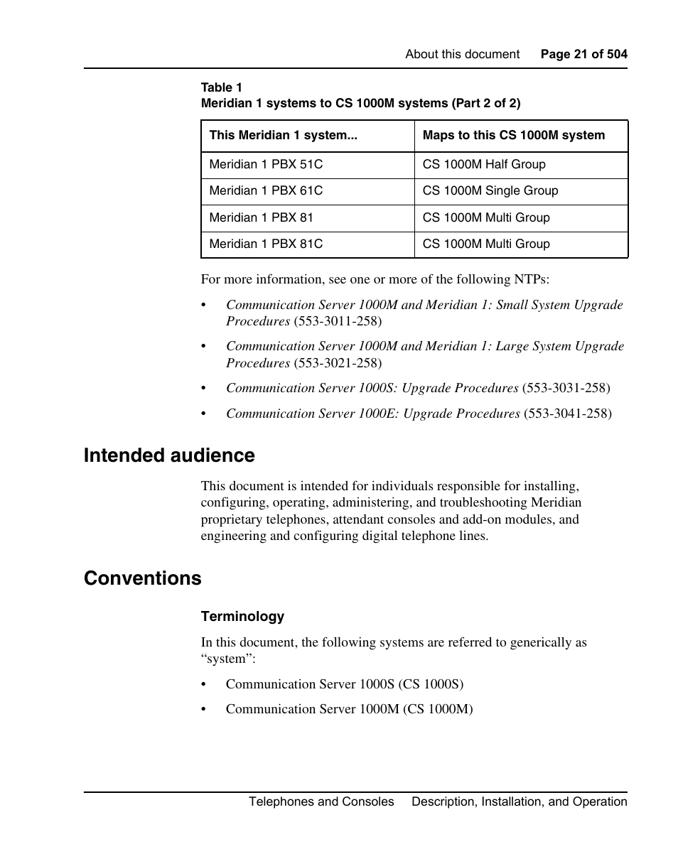 Intended audience, Conventions | Nortel Networks M3110 User Manual | Page 21 / 506