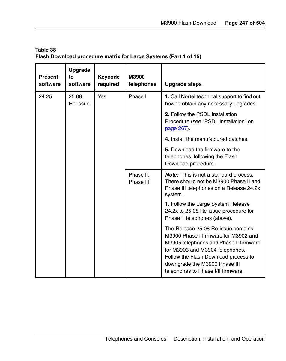 38 for t, D table 38 is fo | Nortel Networks M3110 User Manual | Page 247 / 506