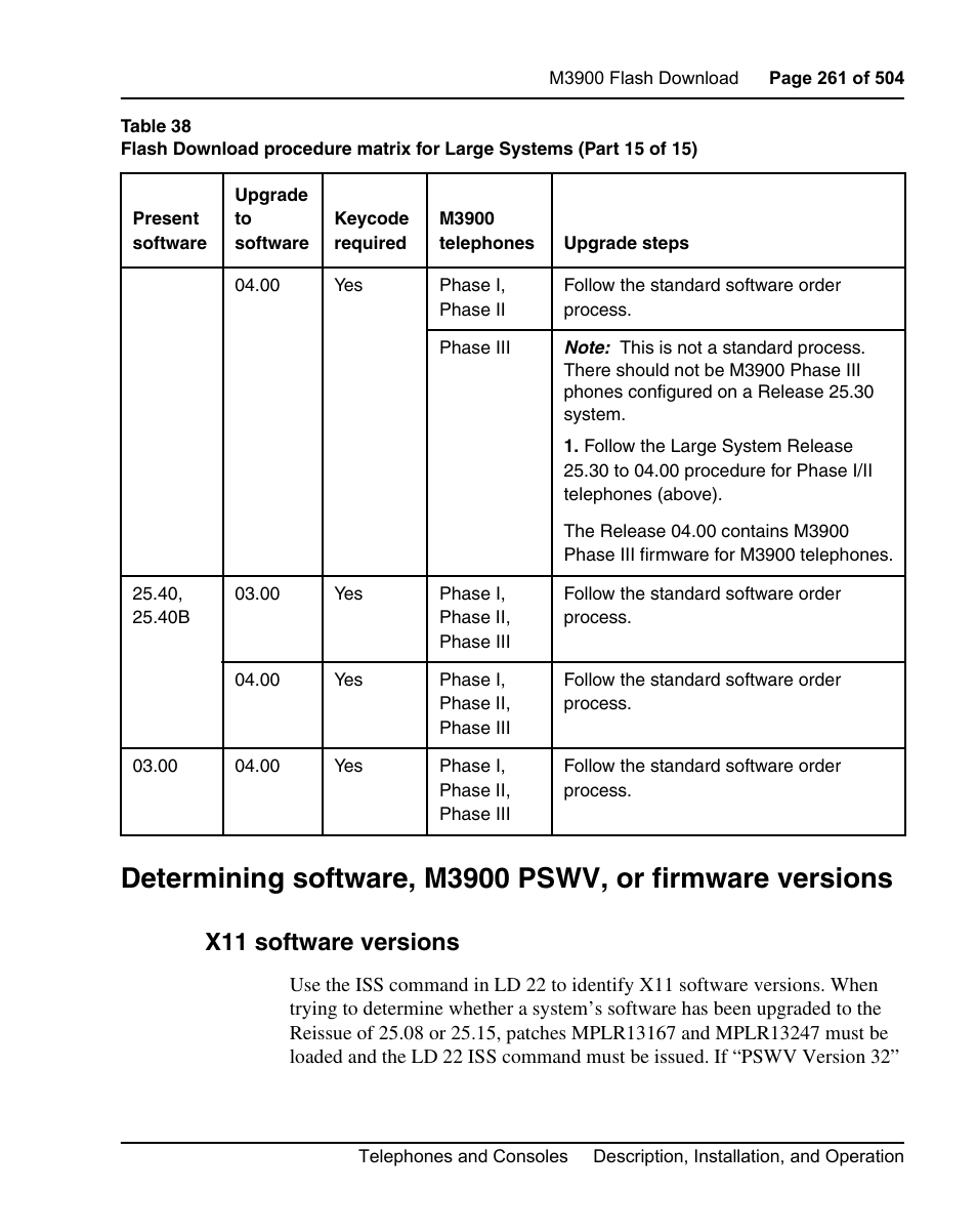X11 software versions | Nortel Networks M3110 User Manual | Page 261 / 506