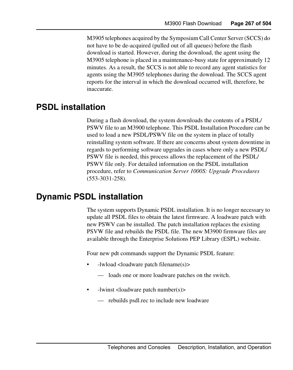 Psdl installation, Dynamic psdl installation, Bles reference “psdl installation” on | Psdl installation” on, Ure “psdl installation” on | Nortel Networks M3110 User Manual | Page 267 / 506