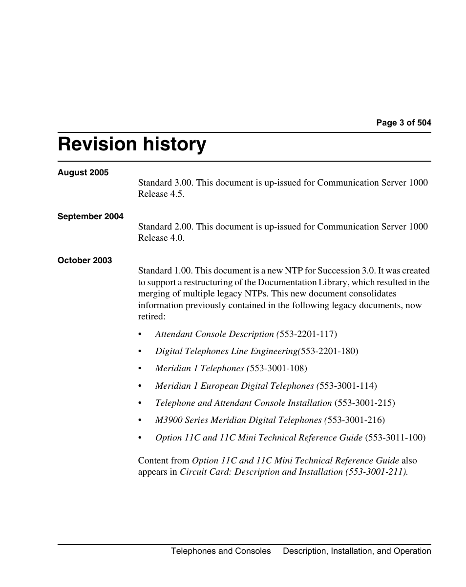 Revision history | Nortel Networks M3110 User Manual | Page 3 / 506