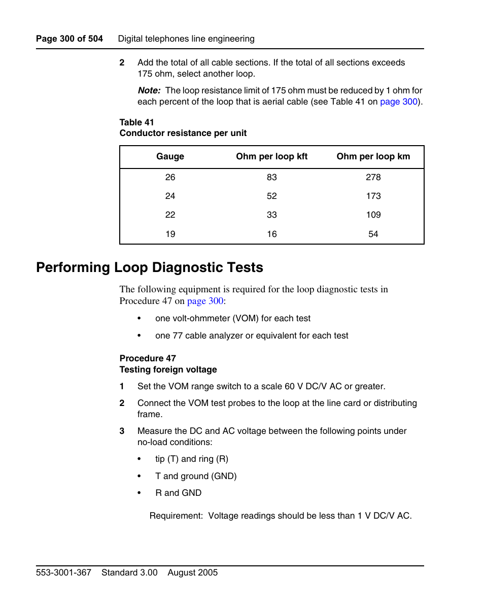 Performing loop diagnostic tests, Procedure 47, Ven in table 41 on | Nortel Networks M3110 User Manual | Page 300 / 506