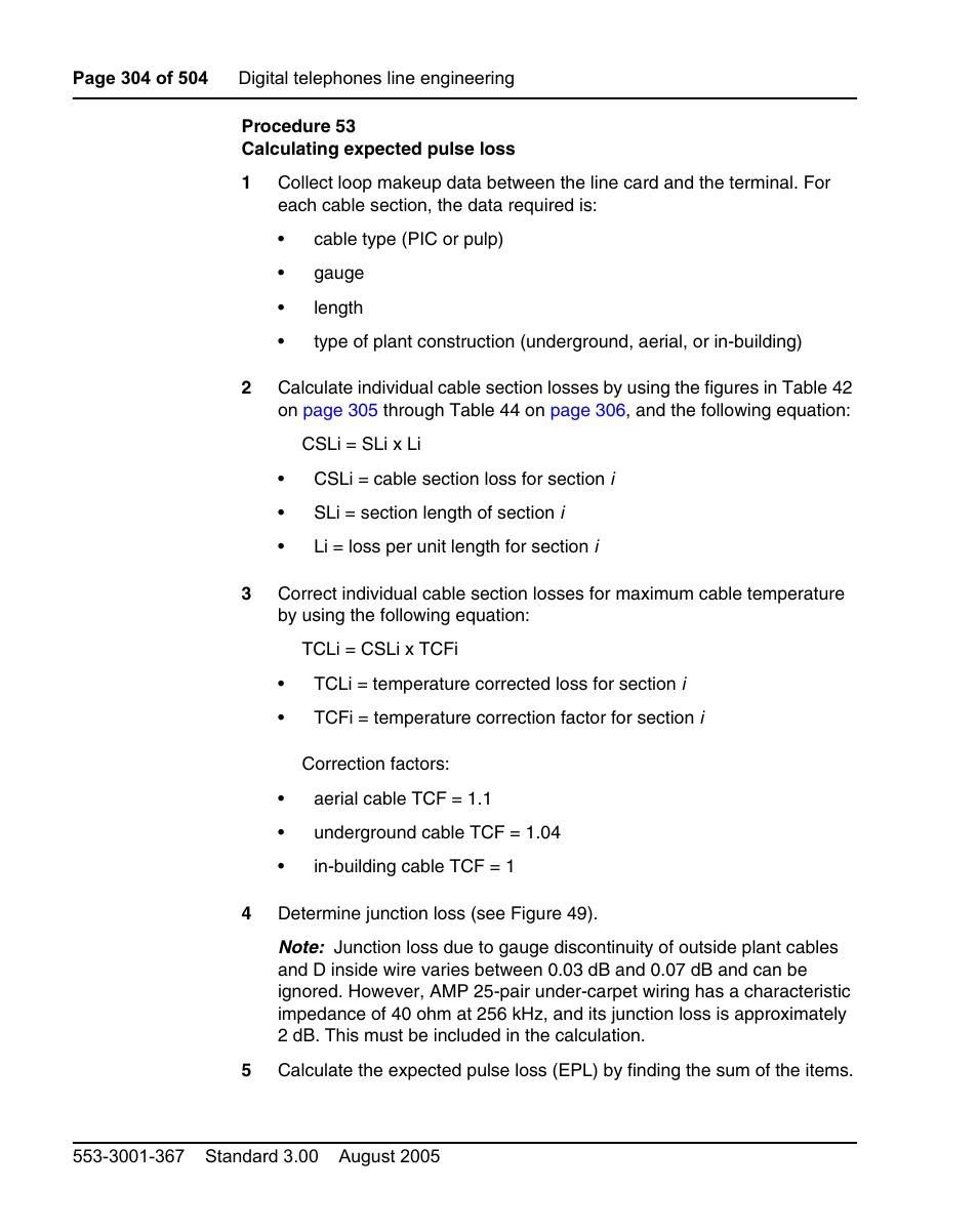 Procedure 53 calculating expected pulse loss, Use procedure 53 on, To calculate e | Nortel Networks M3110 User Manual | Page 304 / 506