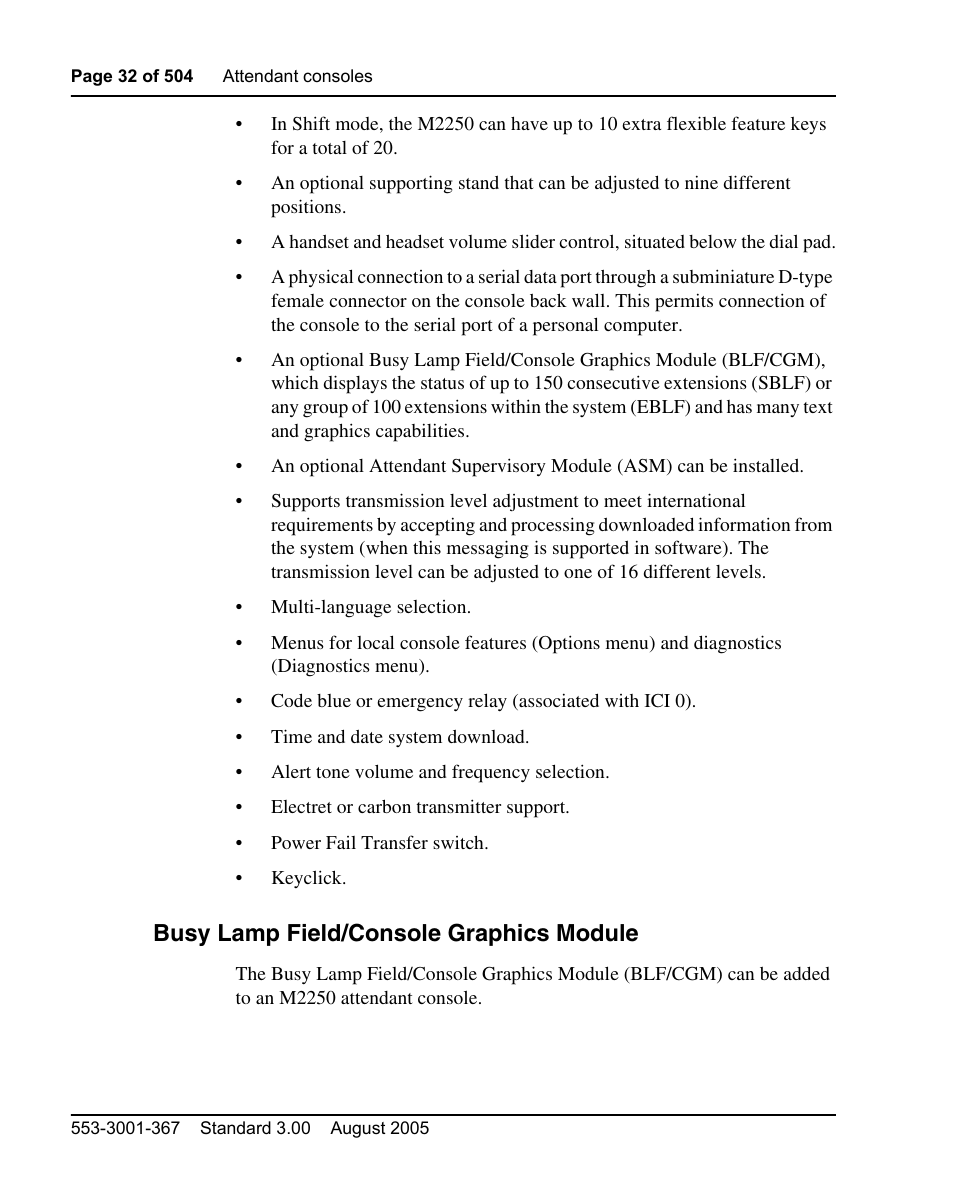 Busy lamp field/console graphics module | Nortel Networks M3110 User Manual | Page 32 / 506