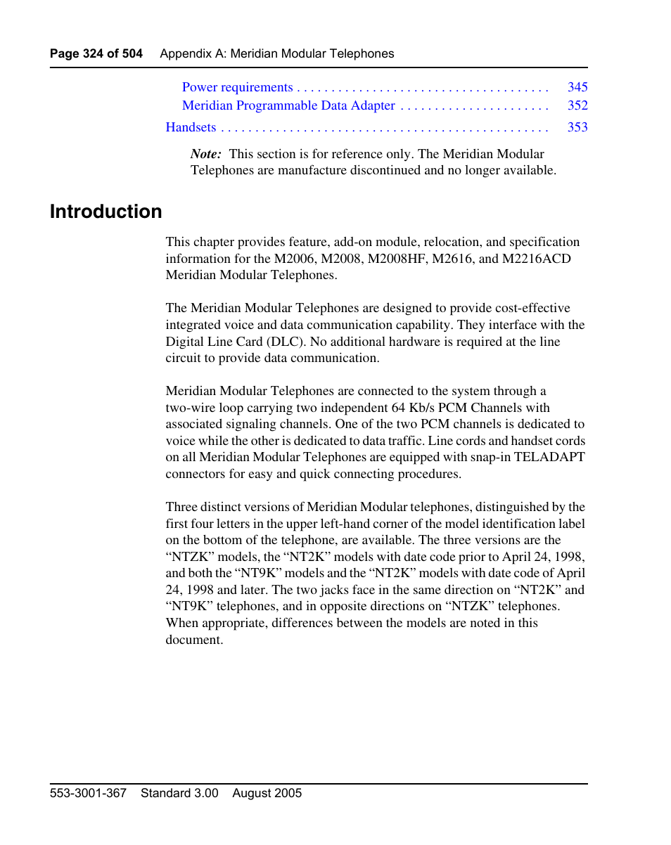 Introduction | Nortel Networks M3110 User Manual | Page 324 / 506