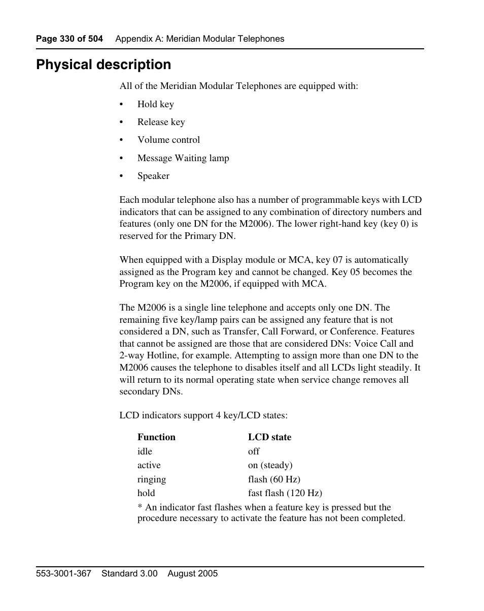 Physical description | Nortel Networks M3110 User Manual | Page 330 / 506