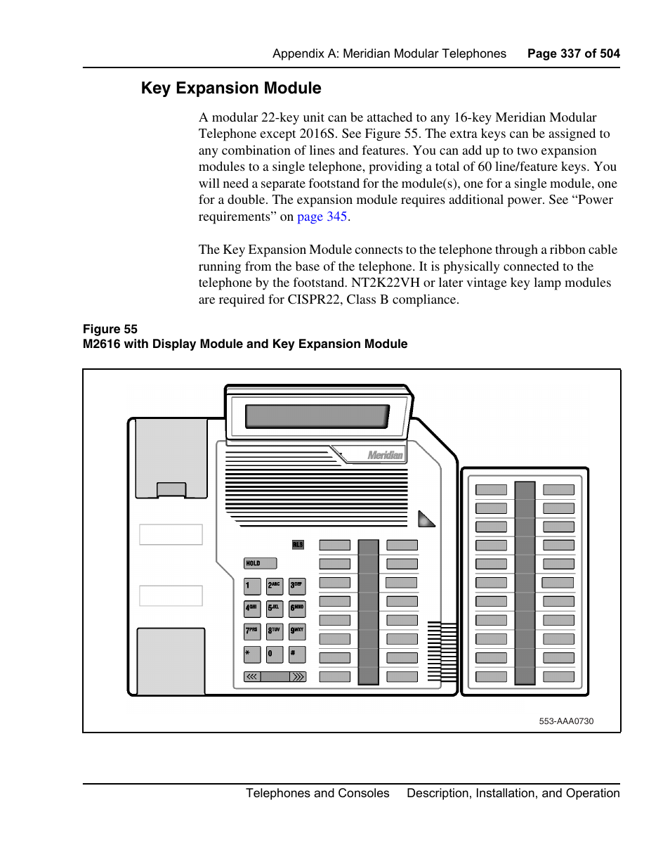 Key expansion module | Nortel Networks M3110 User Manual | Page 337 / 506