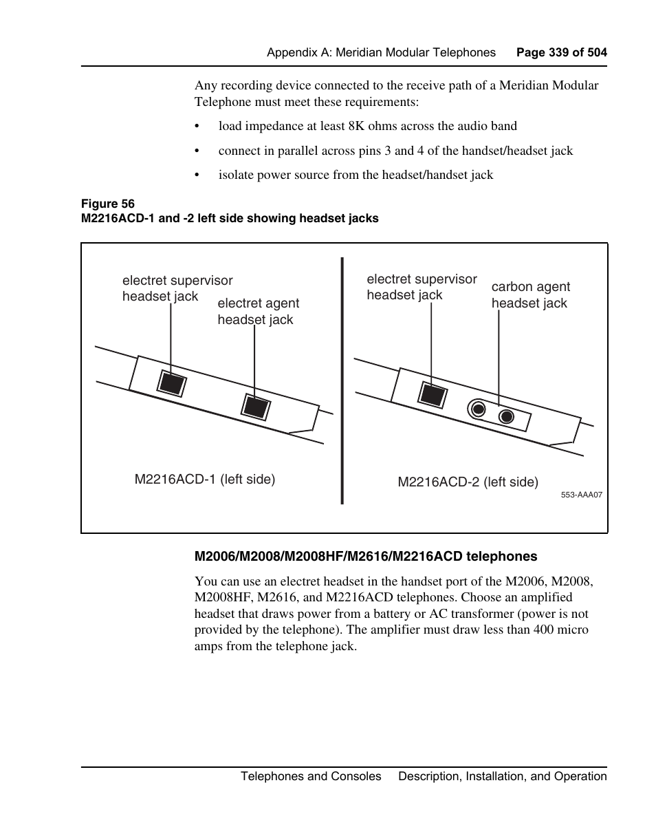 Headsets. see figure 56 on, Headset. see figure 56 on | Nortel Networks M3110 User Manual | Page 339 / 506