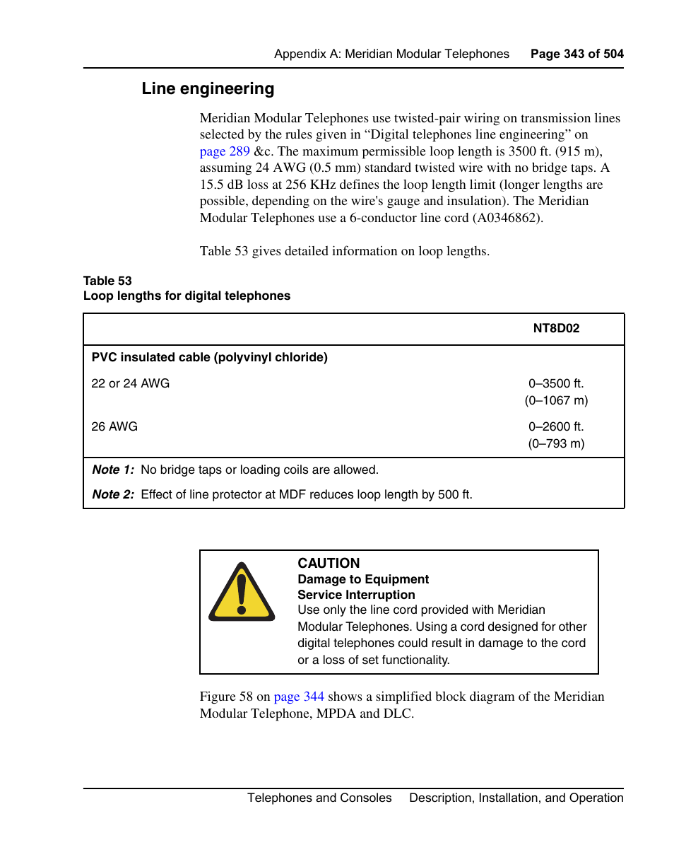 Line engineering | Nortel Networks M3110 User Manual | Page 343 / 506