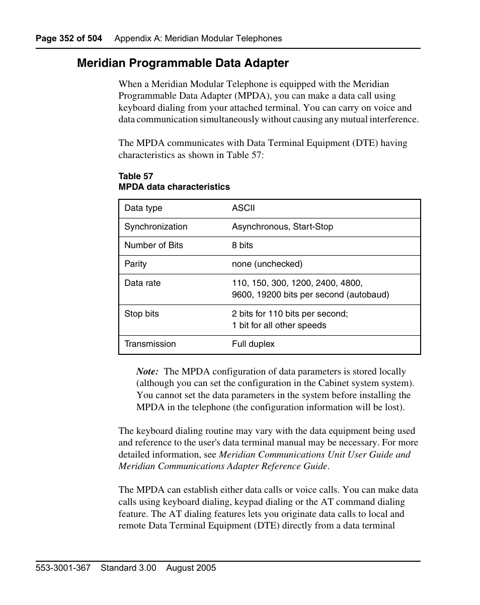 Meridian programmable data adapter, Ion, see “meridian programmable data adapter” on | Nortel Networks M3110 User Manual | Page 352 / 506