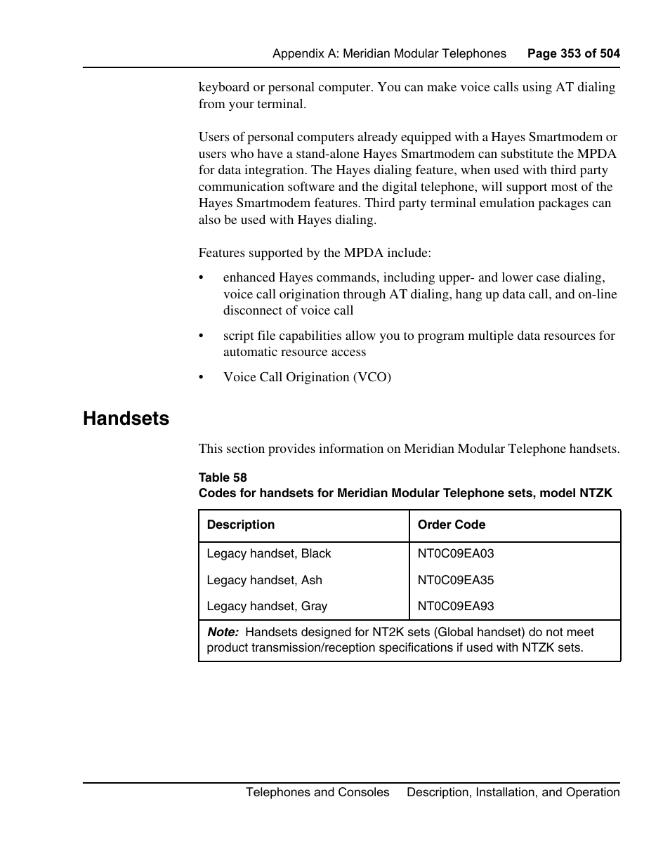 Handsets | Nortel Networks M3110 User Manual | Page 353 / 506
