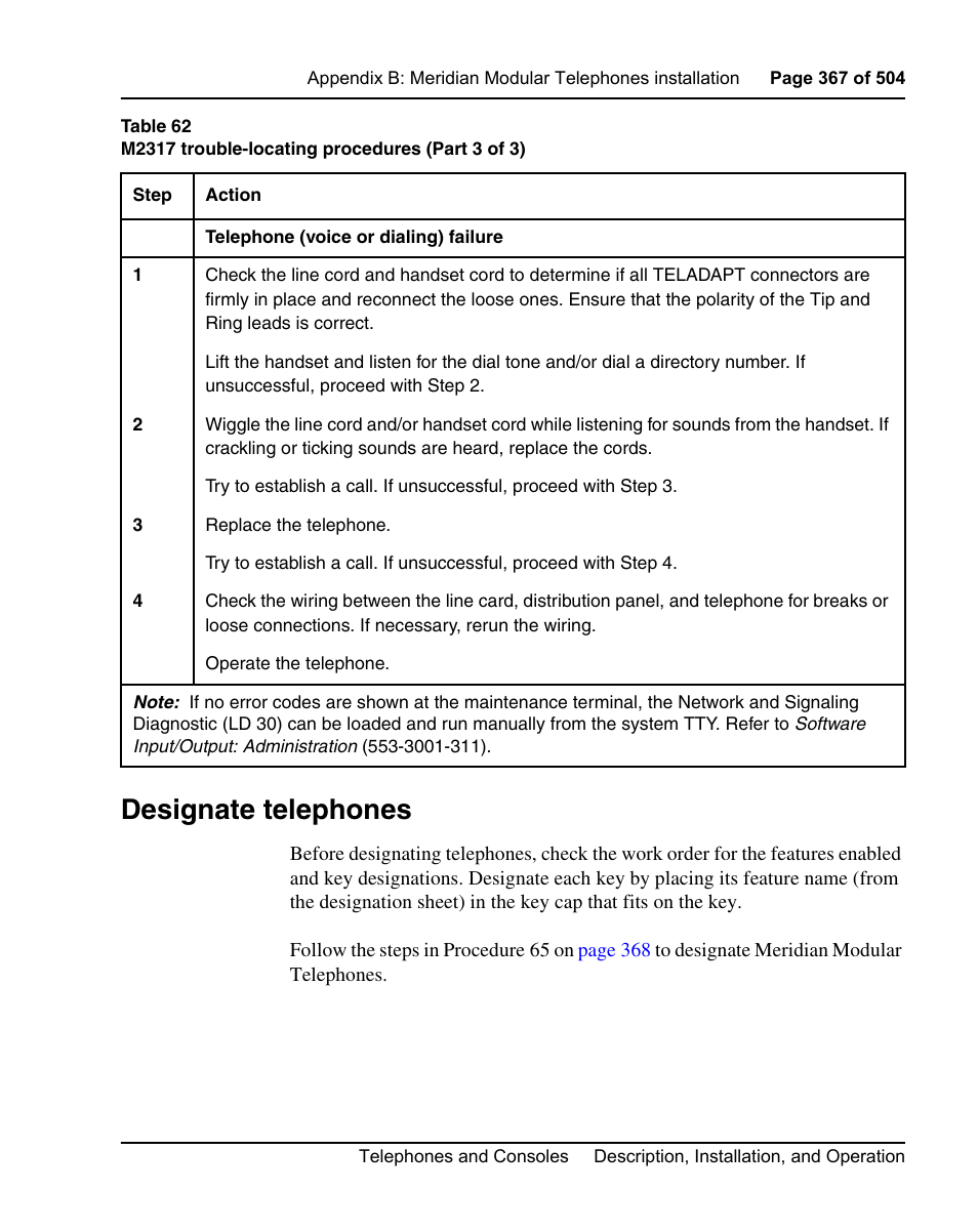 Designate telephones | Nortel Networks M3110 User Manual | Page 367 / 506