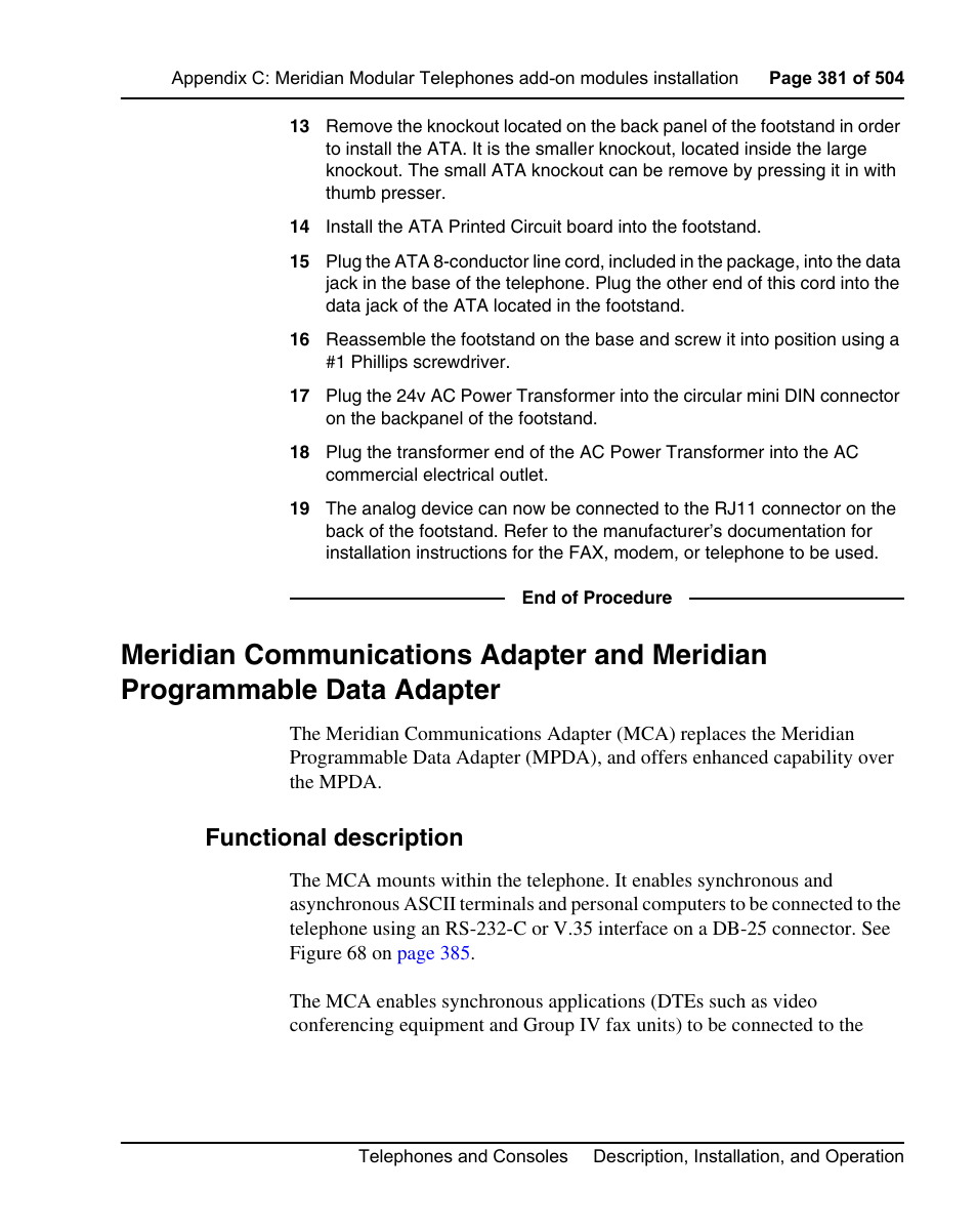 Functional description | Nortel Networks M3110 User Manual | Page 381 / 506