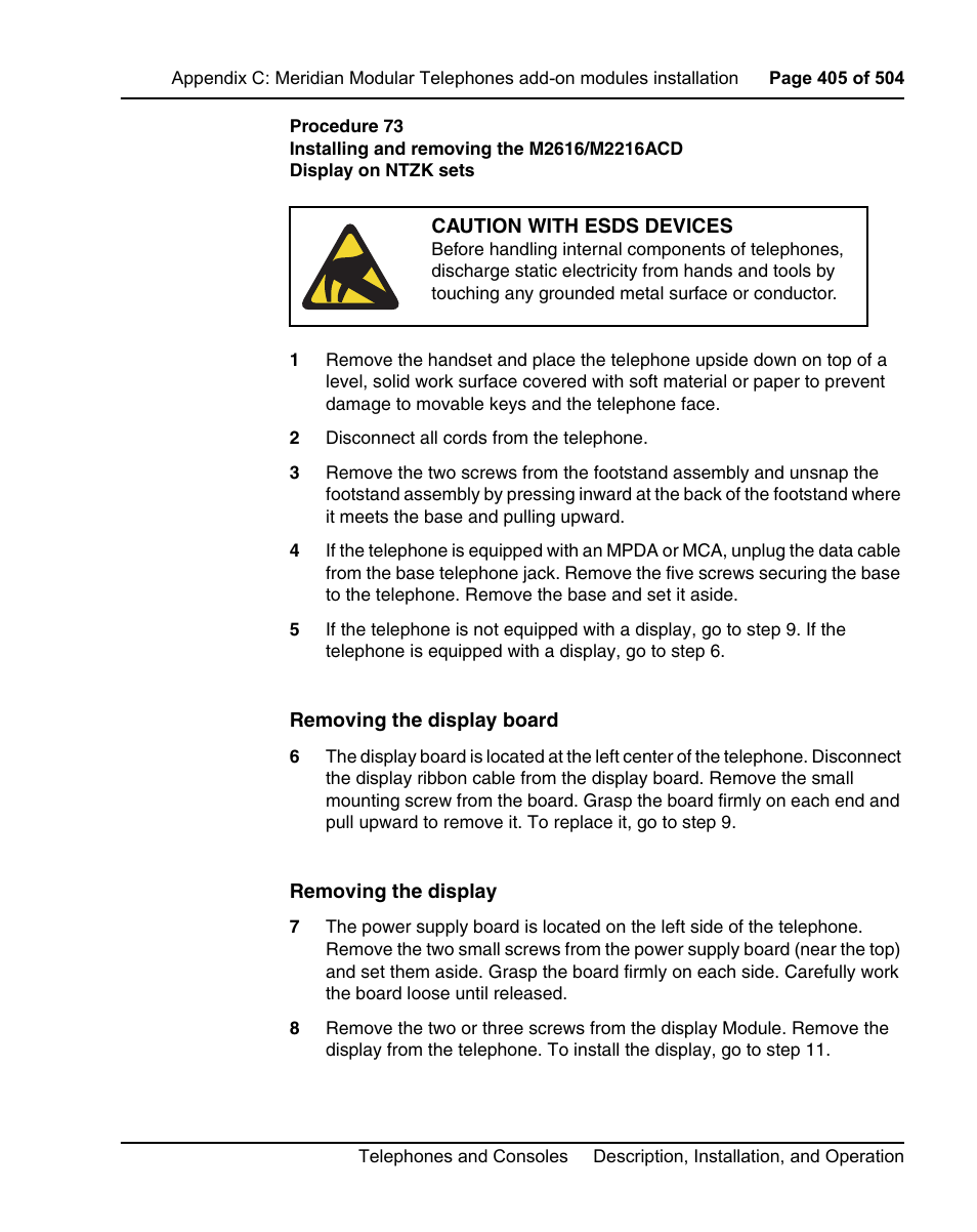 Procedure 73 on, Procedure 73 o, Procedure 73 | Nortel Networks M3110 User Manual | Page 405 / 506