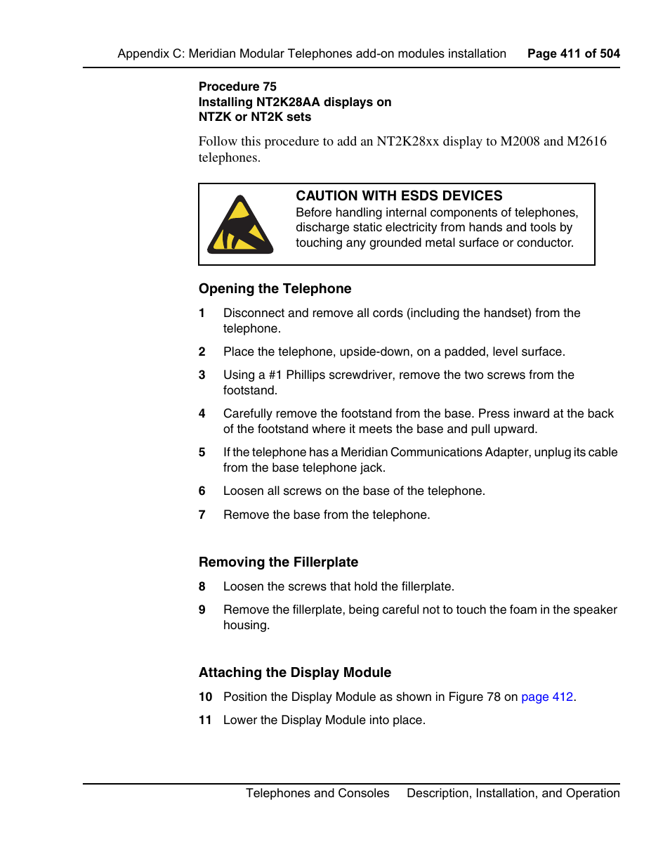 Procedure 75 | Nortel Networks M3110 User Manual | Page 411 / 506