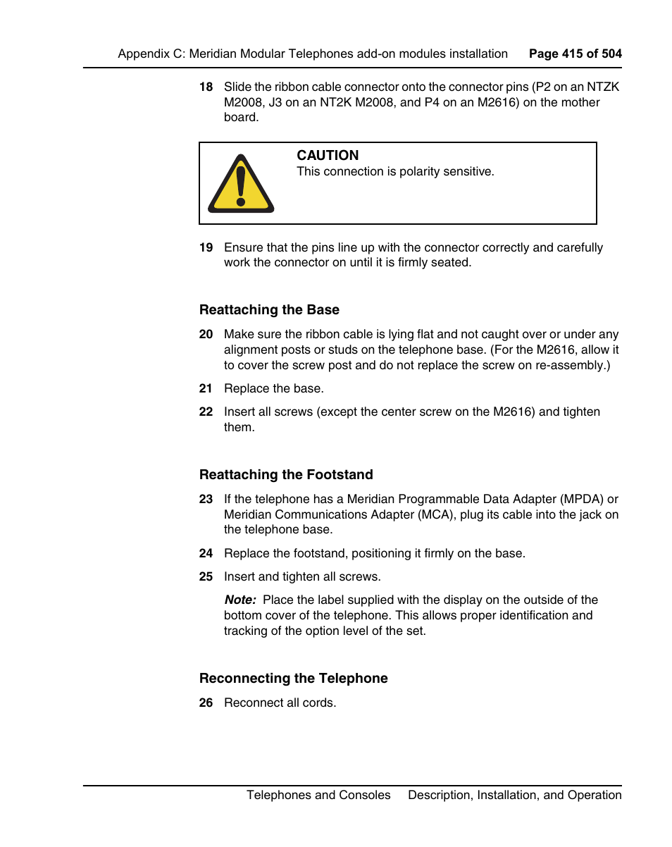 Nortel Networks M3110 User Manual | Page 415 / 506