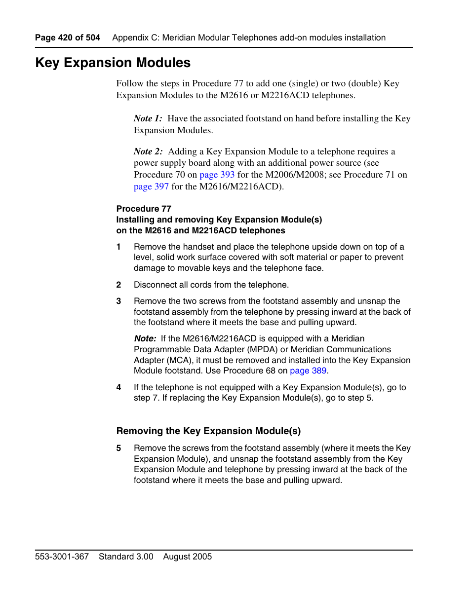 Key expansion modules | Nortel Networks M3110 User Manual | Page 420 / 506