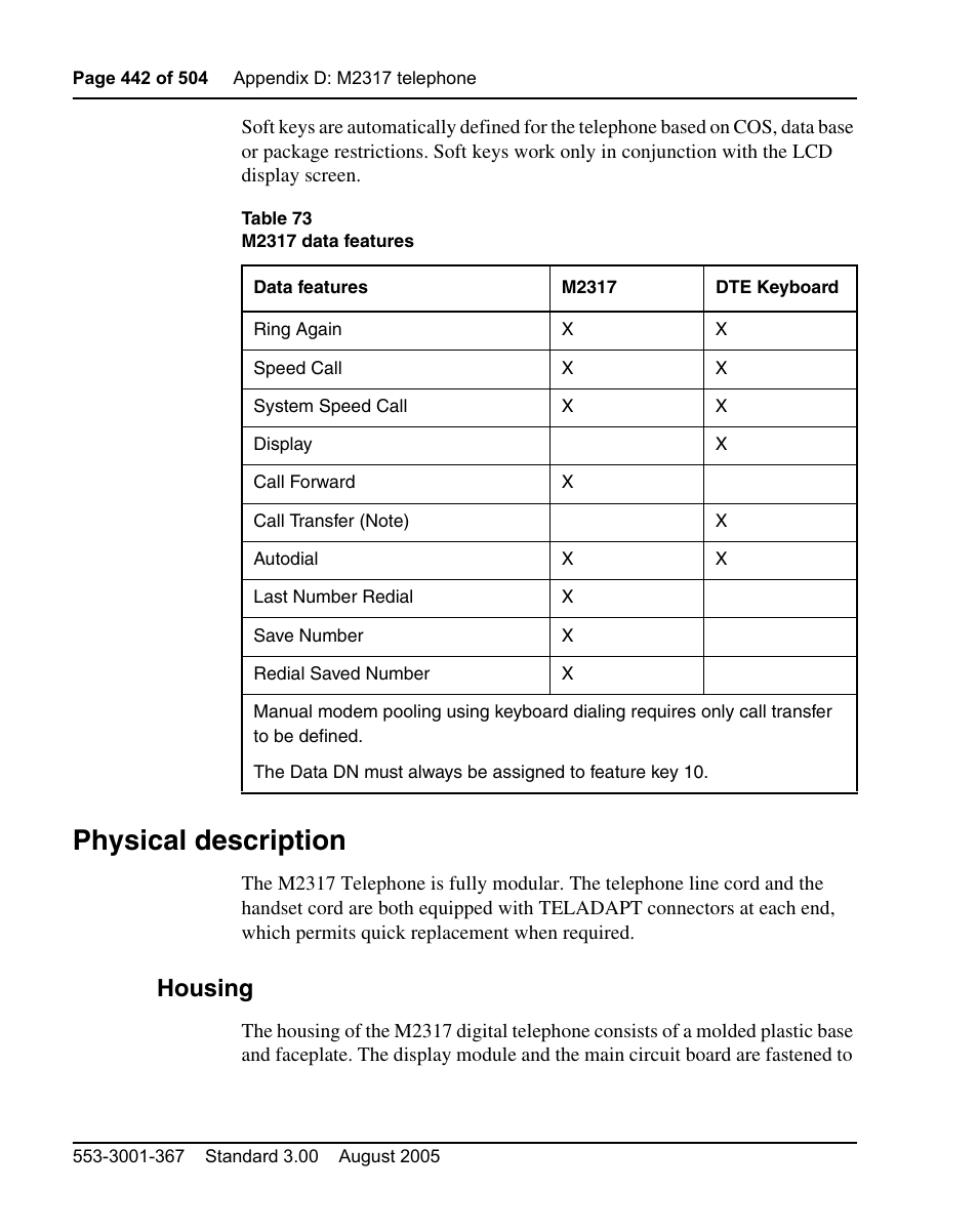 Physical description, Housing | Nortel Networks M3110 User Manual | Page 442 / 506