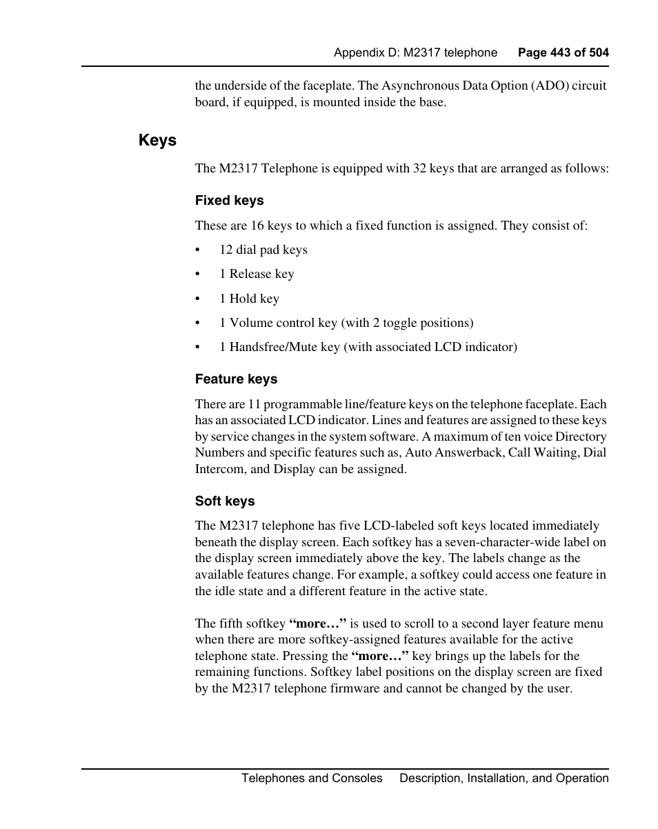 Keys | Nortel Networks M3110 User Manual | Page 443 / 506