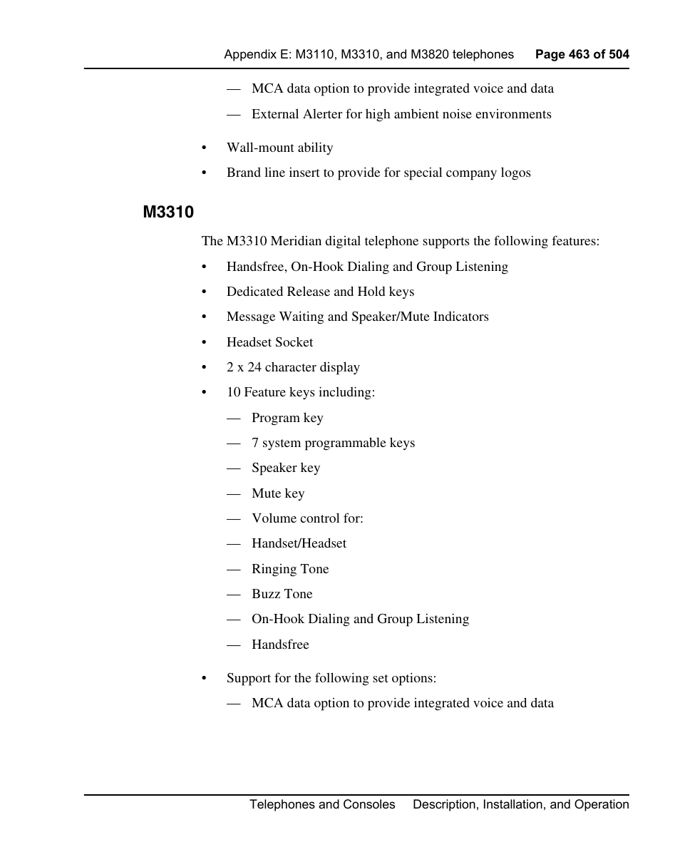 M3310 | Nortel Networks M3110 User Manual | Page 463 / 506