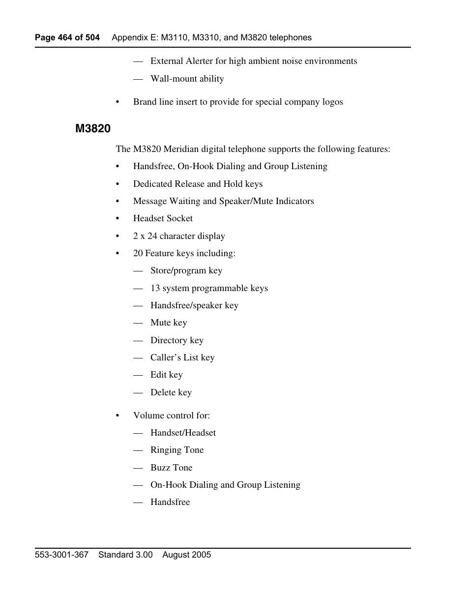 M3820 | Nortel Networks M3110 User Manual | Page 464 / 506