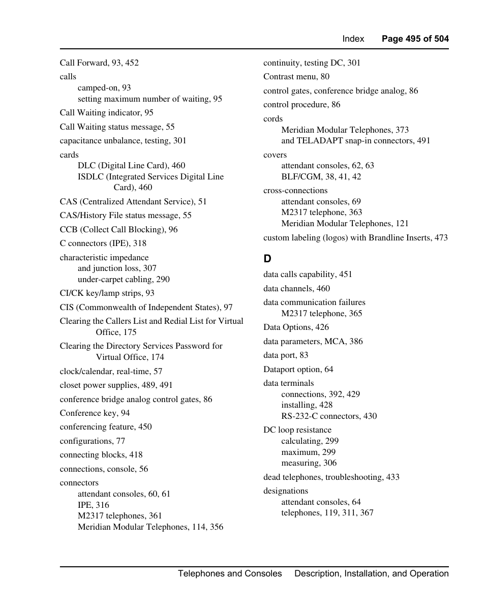 Nortel Networks M3110 User Manual | Page 495 / 506